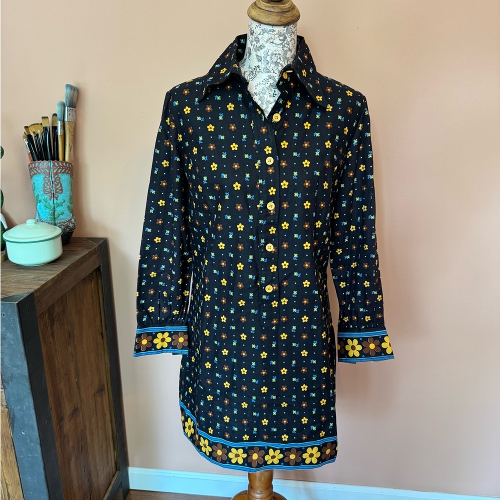 Retro Floral Button-Up Tunic Dress